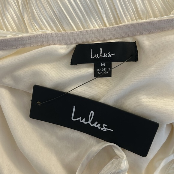 Lulu's Alluring Marvel Ivory Pleated Satin One Shoulder Midi Dress Size Medium - Picture 11 of 13